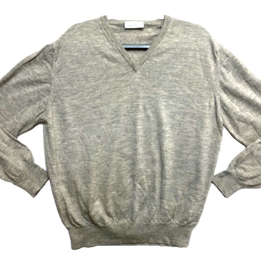 VINTAGE Valentino Sweater Mens XL Gray Long Sleeve Merino Wool Studio V-Neck